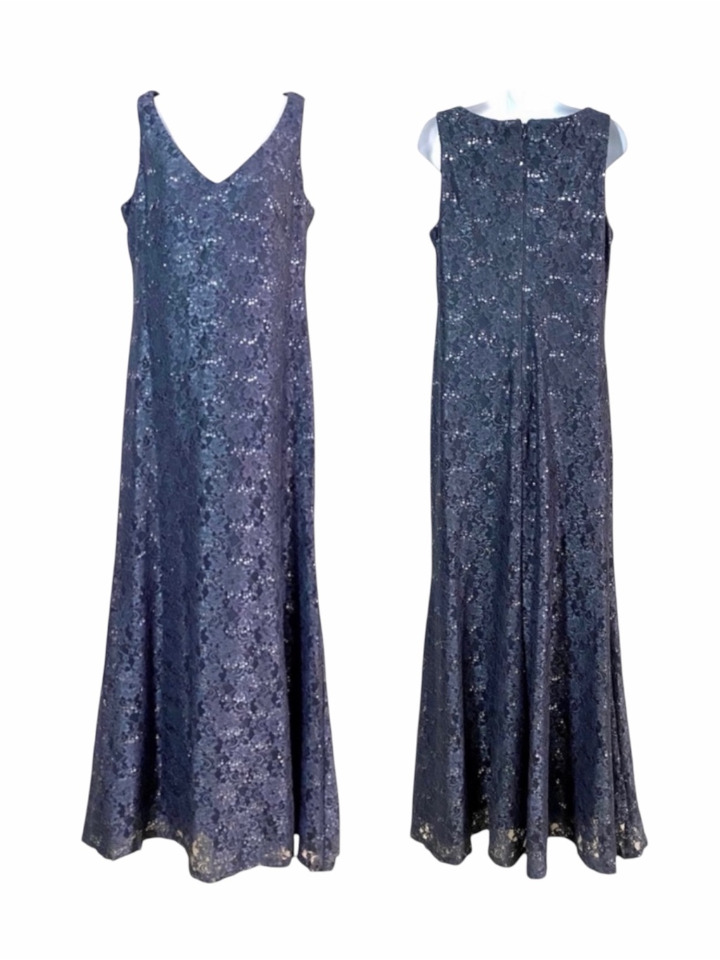 Ignite Evenings Gray Lace Sequins Sleeveless Formal Full Gown With Cape 10